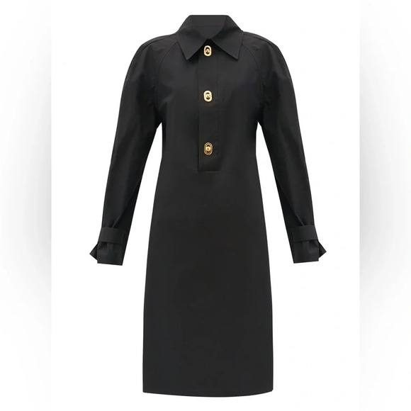 NWT Bottega Veneta Technical Coated Cotton Toile Shirt Midi Dress Off Black 38 - Picture 6 of 15